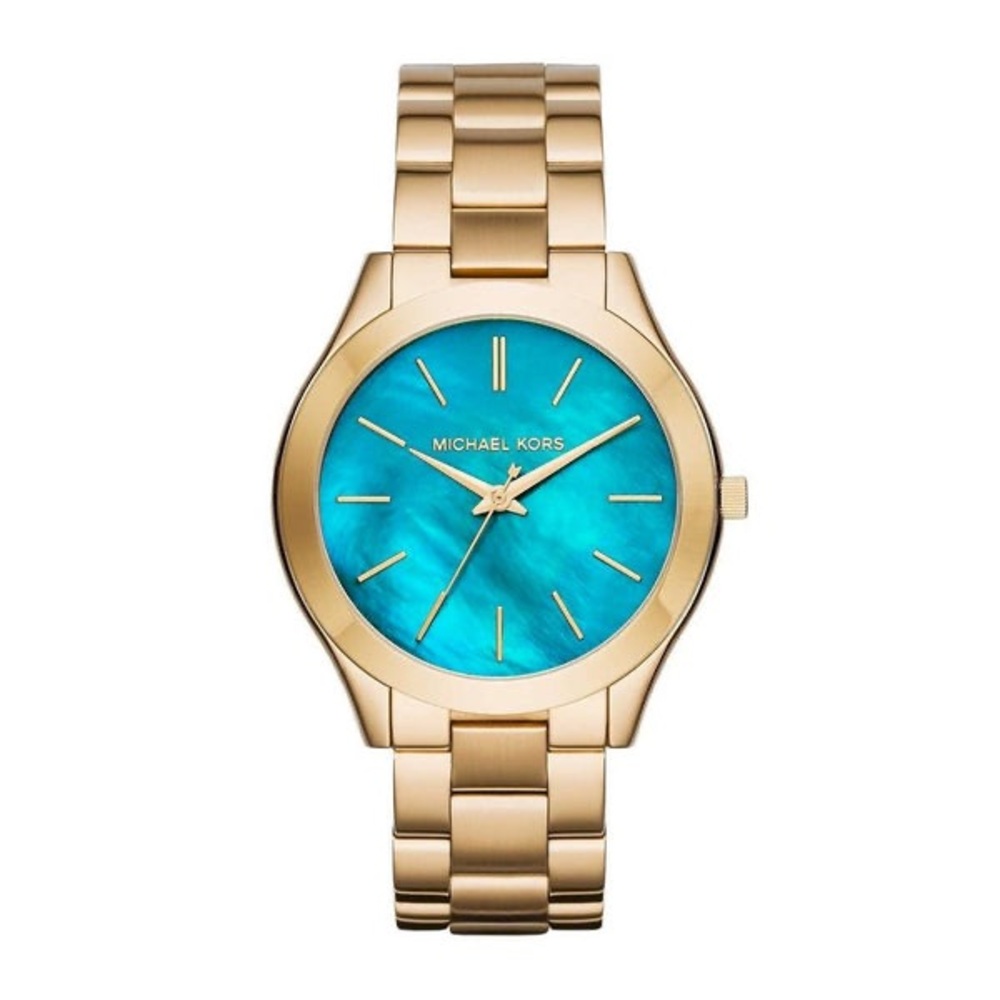 Michael Kors Gold Watch with Vibrant Blue Dial